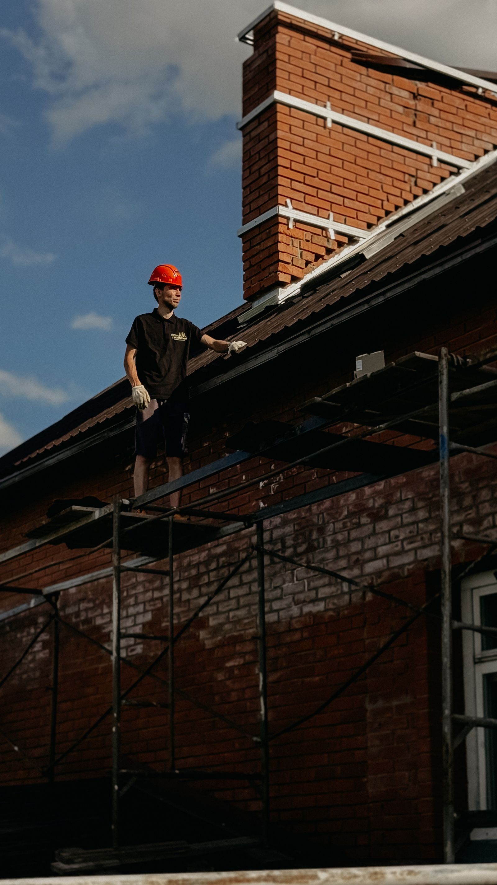 Chimney work from scaffolding