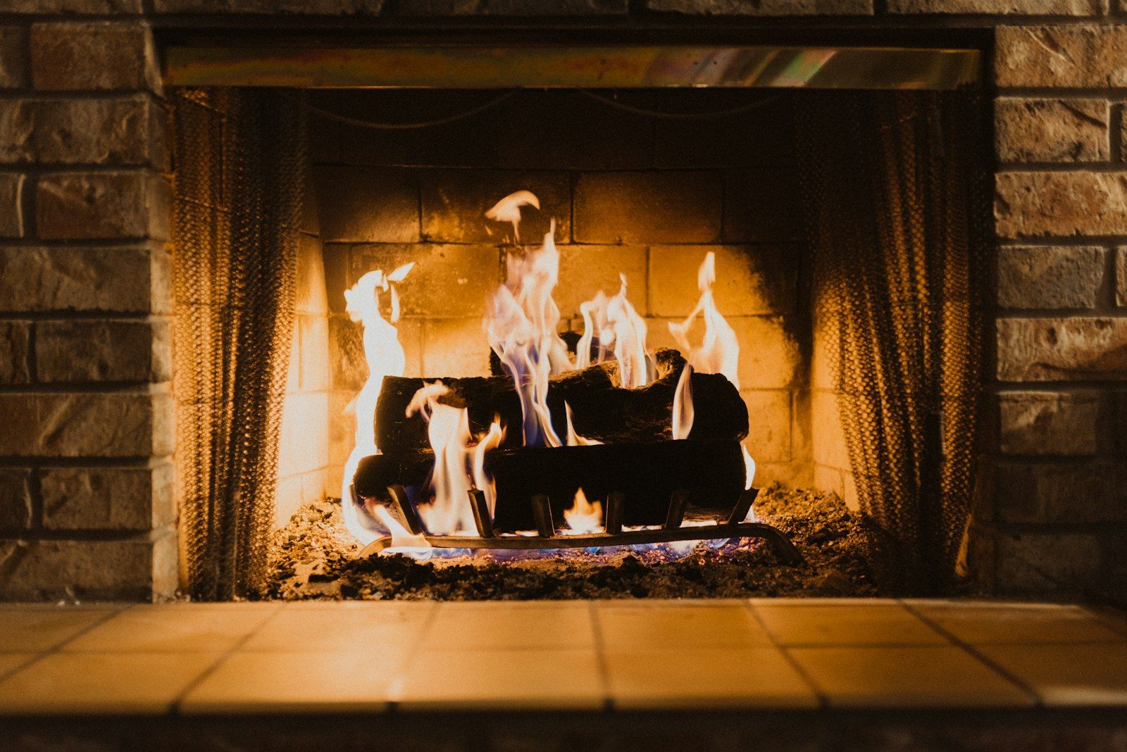 Fire burning in a fireplace